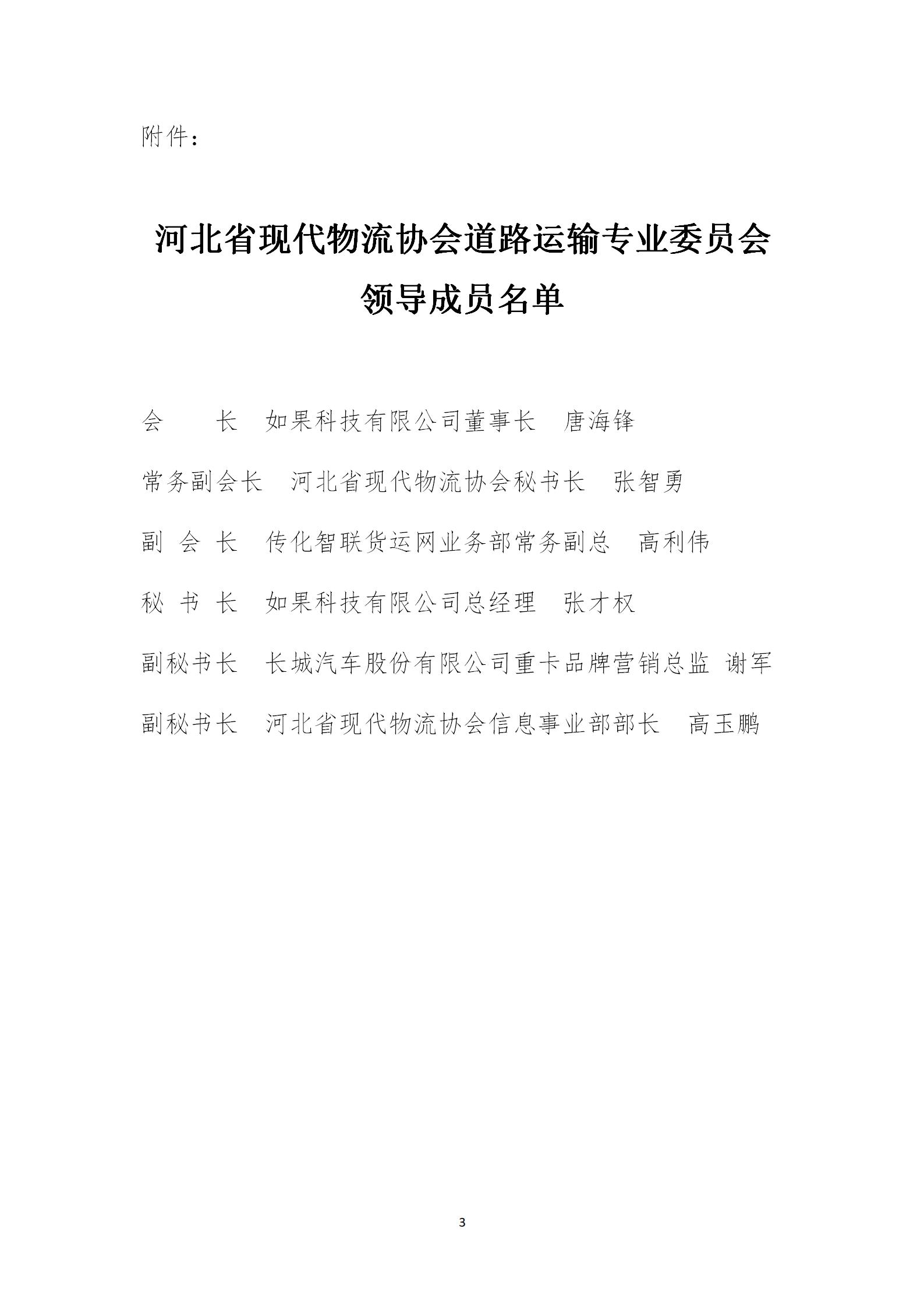 关于河北省现代物流协会道路运输专业委员会人事任免（调整）的通知