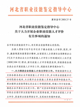 河北省关于大力开展企业职业技能人才评价有关事项的通知